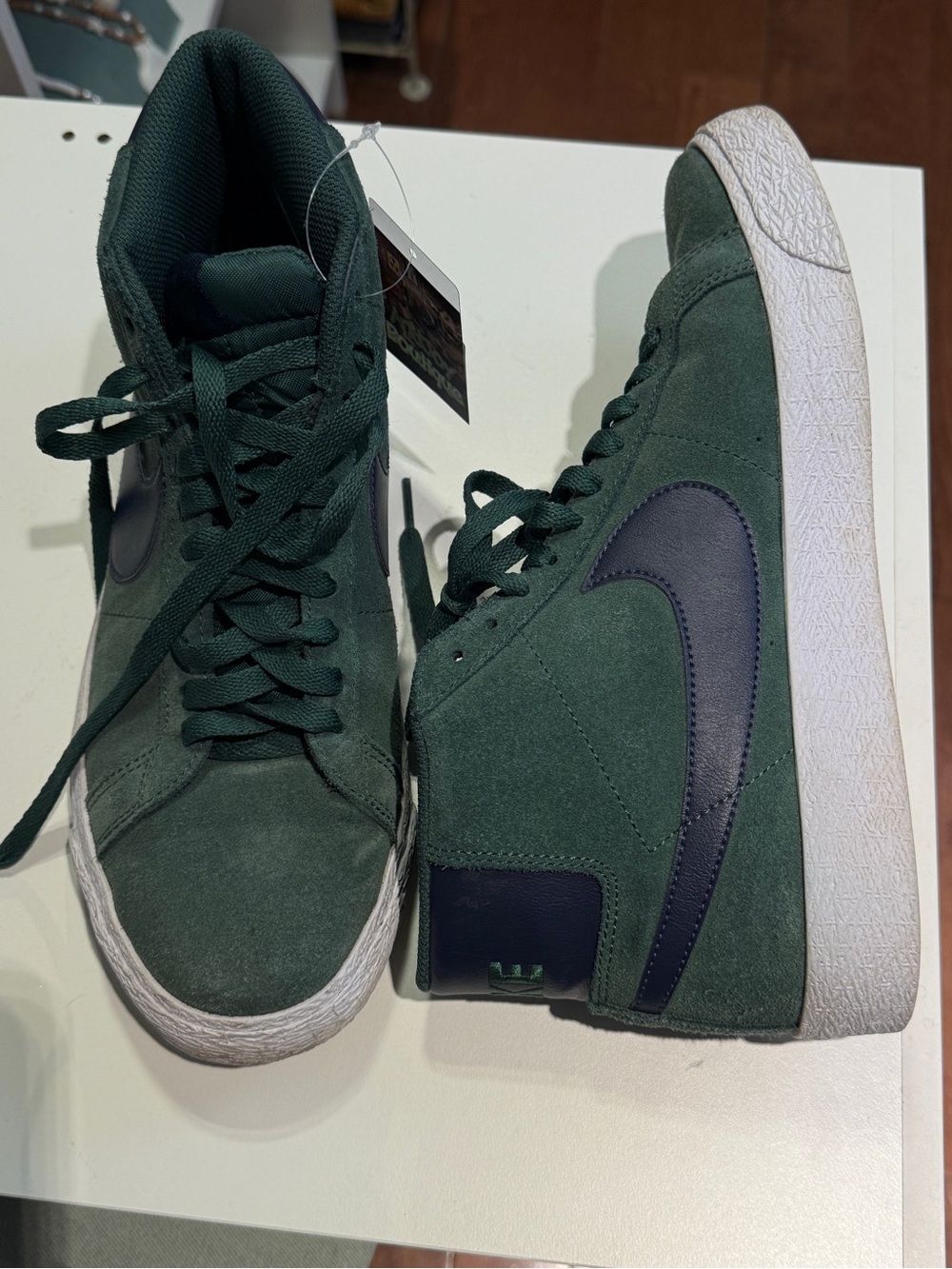 Nike Green Suede High-Top Sneakers with Navy Swoosh